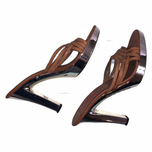 Michael Kors Tan Braided Gold Platform Mule Heels - Picture 5 of 7